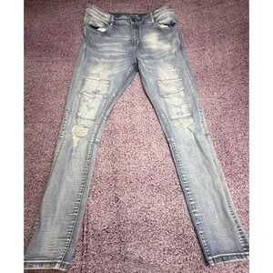 Crysp Denim Jeans Mens 36 Slim Tapered Distressed Light Wash Moto Style